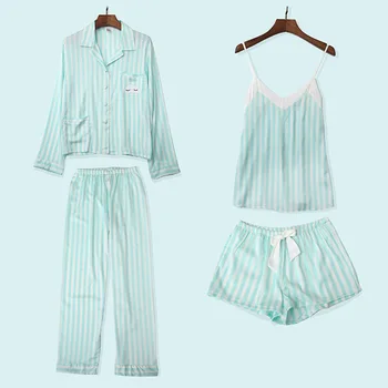 Fiklyc New Pajamas Women's Spring Sexy Sweet Cute Striped Strap Shorts Thin Ladies Four-Piece Suit Home Service
Fiklyc New Pajamas Women's Spring Sexy Sweet Cute Striped Strap Shorts Thin Ladies Four-Piece Suit Home Service