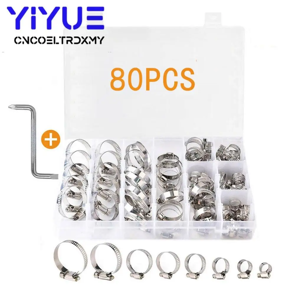 80Pcs Hose Clamp 8-44mm Stainless Steel Adjustabl Fuel Clamp Worm Drive Fuel Water Hose Pipe Clamps Clips
80Pcs Hose Clamp 8-44mm Stainless Steel Adjustabl Fuel Clamp Worm Drive Fuel Water Hose Pipe Clamps Clips