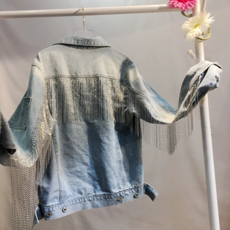 2019 Boho Inspired Denim Jacket Solid Women Coasts Bling Rhinestone Chaines Long Sleeve Loose Jacket Vintage Jean Jacket
2019 Boho Inspired Denim Jacket Solid Women Coasts Bling Rhinestone Chaines Long Sleeve Loose Jacket Vintage Jean Jacket