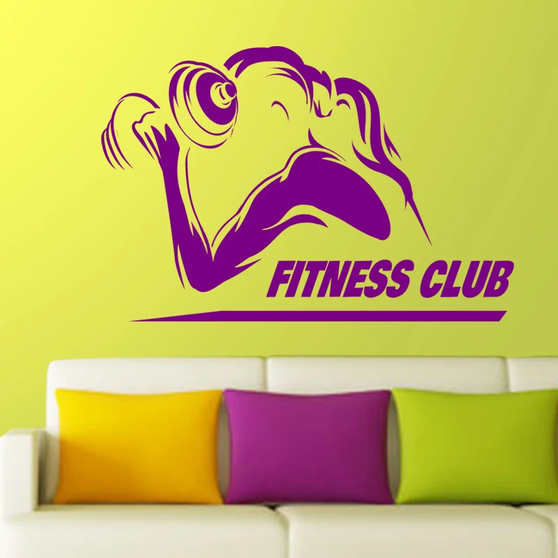 Dumbbells Gym Name Sticker Girl Fitness Crossfit Decal Body-building Posters Vinyl Wall Decals Parede Decor Gym Sticker