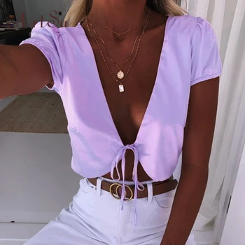 Artsu 2020 Summer Cute Purple Satin Silk Crop Top T Shirt Sexy Tie Bow V-Neck T Shirts Women Summer Clothes ASTS60846
Artsu 2020 Summer Cute Purple Satin Silk Crop Top T Shirt Sexy Tie Bow V-Neck T Shirts Women Summer Clothes ASTS60846
