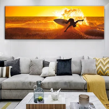

Modern Seascape Canvas Paintings On The Wall Art Surfing Waves Posters And Prints Sunset Wall Pictures For Bed Room Cuadros