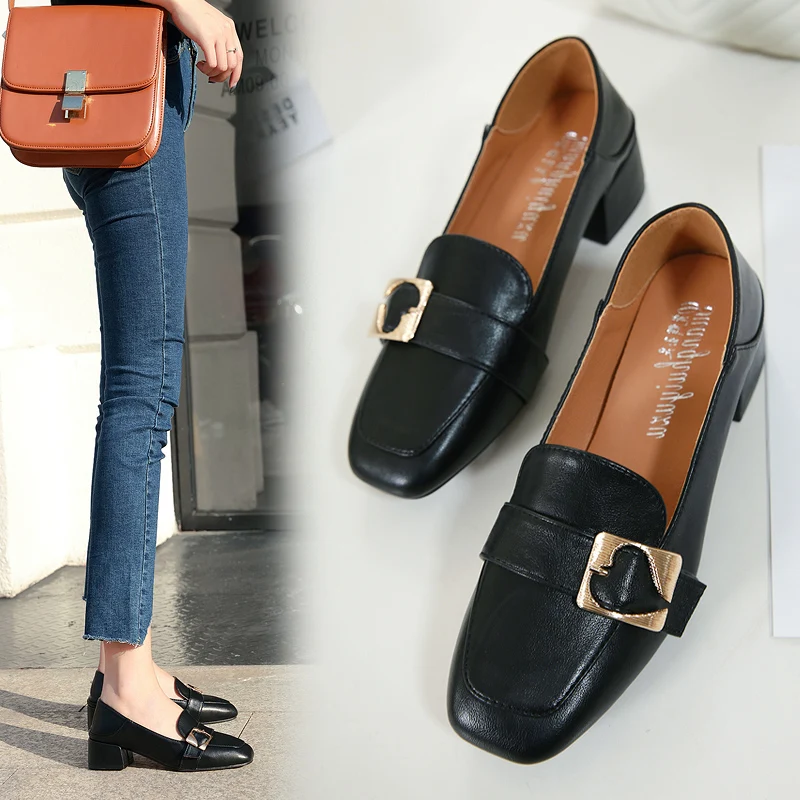 Chunky Heels Pumps Women Leather Square Toe Shoes Metal Buckle Slip on Slides Casual Shallow Loafers Zapatos Mujer Black Beige
Chunky Heels Pumps Women Leather Square Toe Shoes Metal Buckle Slip on Slides Casual Shallow Loafers Zapatos Mujer Black Beige