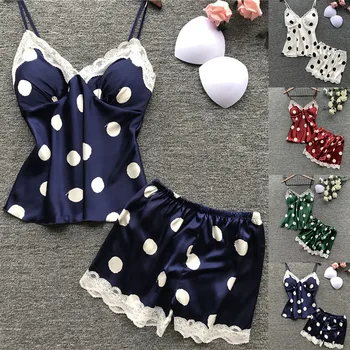 Sexy Women Satin Silk Lace Sleepwear Lace Floral V Neck Sleeveless Lingerie Tops+Nightwear Shorts Women Pajamas Sets d4 
Sexy Women Satin Silk Lace Sleepwear Lace Floral V Neck Sleeveless Lingerie Tops+Nightwear Shorts Women Pajamas Sets d4