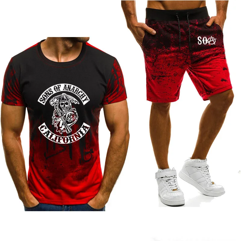 Summer Men's Short Sleeve SOA Sons of Anarchy the Child Skull Printed Fashion Gradient High Quality Male T-Shirt Pants Suit 2Pcs
Summer Men's Short Sleeve SOA Sons of Anarchy the Child Skull Printed Fashion Gradient High Quality Male T-Shirt Pants Suit 2Pcs
