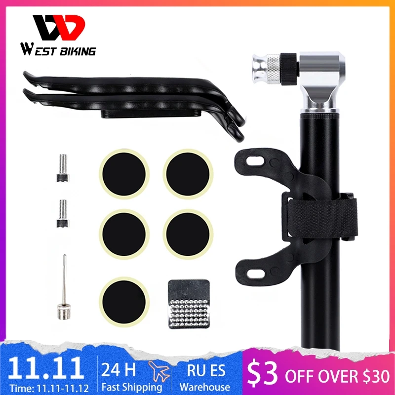 WEST BIKING 300 PSI Bike Pump Multifunctional Hand Bicycle Type Level Tire Patch Pads Sets Portable MTB Pumps | Спорт и развлечения