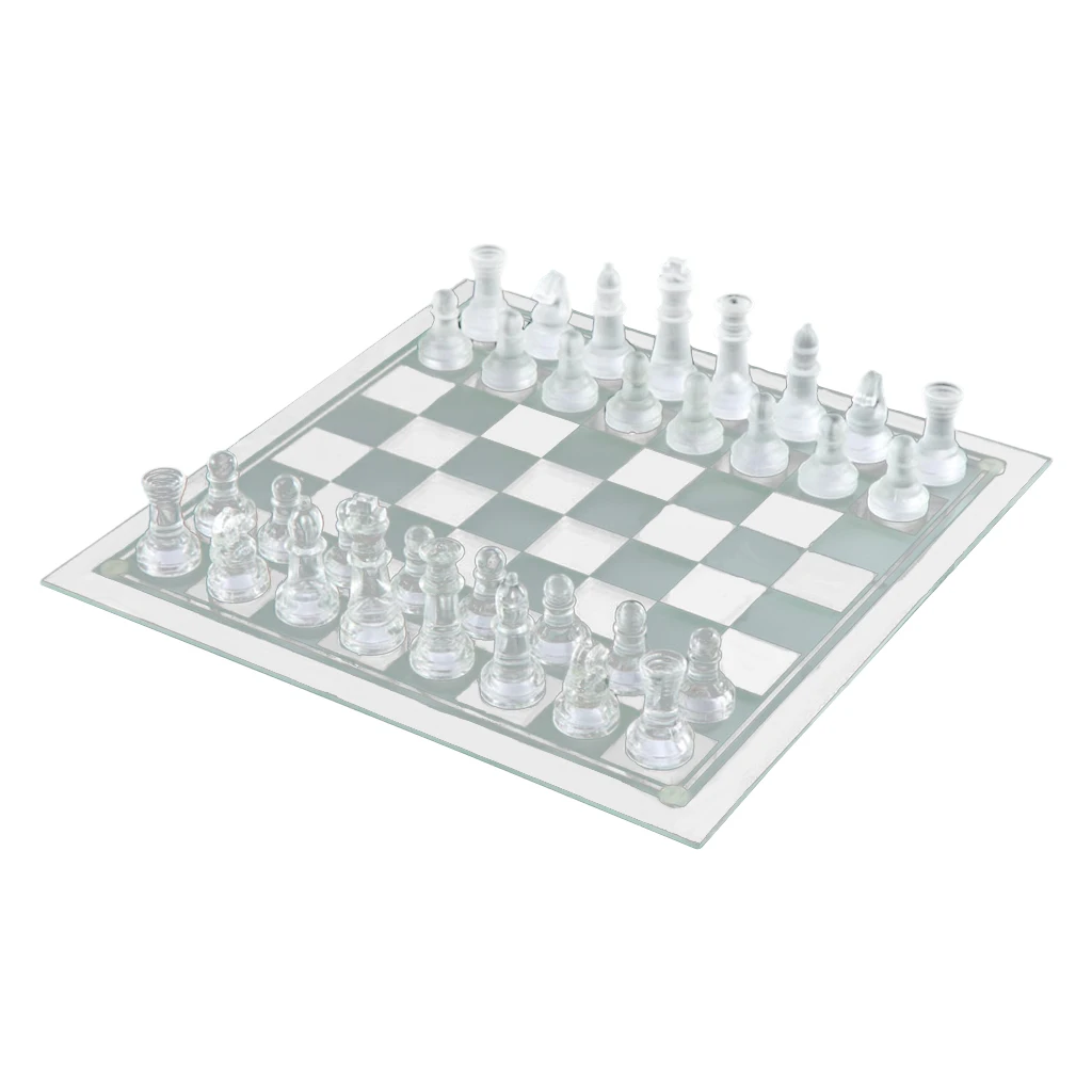 Glass Chess Set Elegant Pieces and Glass Board Chess Game Frosted & Clear Chessmen Glass Chess Set Elegant Pieces and Glass Board Chess Game Frosted & Clear Chessmen