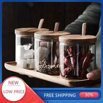 Wooden Lid Seasoning Jar Glass Storage Food Grade Transparent Containers Kitchen Bar Sealed Tank Salt Sugar Spice Reserve Tools
Wooden Lid Seasoning Jar Glass Storage Food Grade Transparent Containers Kitchen Bar Sealed Tank Salt Sugar Spice Reserve Tools