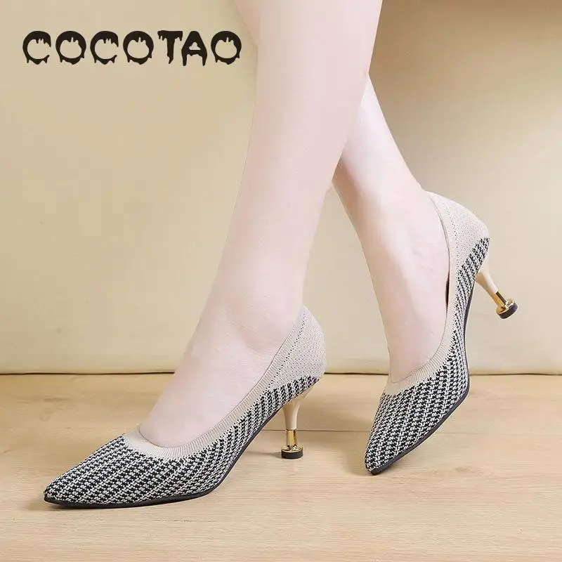 

Vogue Of New Fund Of 2019 Autumn High Heels Women Joker Lighter Shoes Work Shoes Pointed Fine With Knitting Women's Shoes36