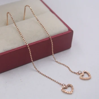 Solid 18K Rose Gold Dangle Earrings Best Gift Perfect Heart & Beads Chain Earrings Line 90mmL 1.44g Fine Jewelry 
Solid 18K Rose Gold Dangle Earrings Best Gift Perfect Heart & Beads Chain Earrings Line 90mmL 1.44g Fine Jewelry