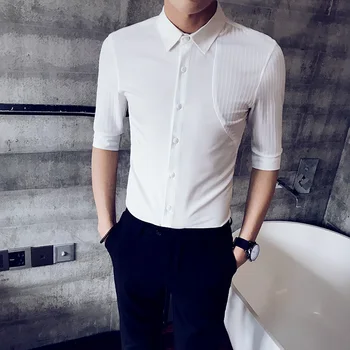 British Style Simple Men Shirt Dress Fashion Patchwork Design Half Sleeve Casual Shirts For Men Slim Fit Night Club Prom Tuxedo 
British Style Simple Men Shirt Dress Fashion Patchwork Design Half Sleeve Casual Shirts For Men Slim Fit Night Club Prom Tuxedo