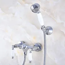 Polished Chrome Brass Wall Mounted Bathroom Hand Held Shower Head Faucet Set Mixer Tap Dual Ceramics Handles Levers mna778
Polished Chrome Brass Wall Mounted Bathroom Hand Held Shower Head Faucet Set Mixer Tap Dual Ceramics Handles Levers mna778