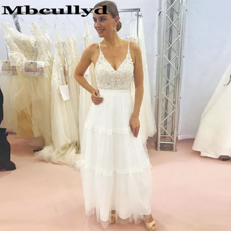 

Mbcullyd Sexy V-neck Beach Wedding Dress Long 2023 Applique Lace Bridal Dresses For Women Floor Length Boho Vestido De Noiva