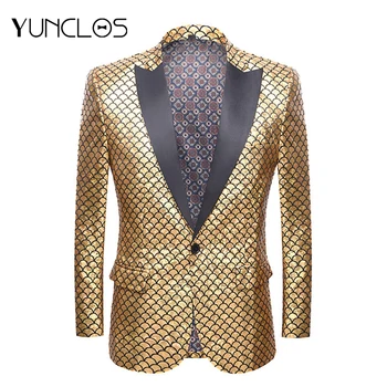 YUNCLOS Gold Blazer Men Fish-scale Pattern Two Button Singer Stages Blazers Jackets Wedding-dress Party Suit Jackets Blazer
YUNCLOS Gold Blazer Men Fish-scale Pattern Two Button Singer Stages Blazers Jackets Wedding-dress Party Suit Jackets Blazer