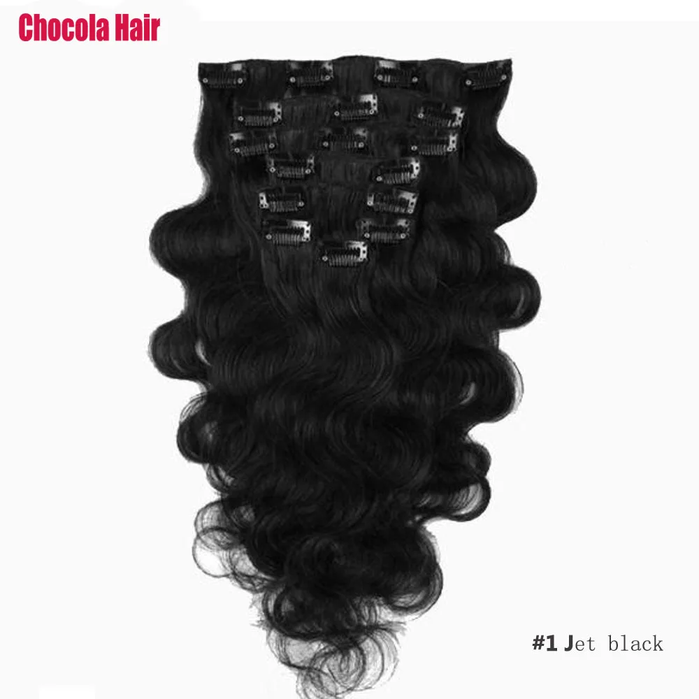 

Chocola Full Head 16"-28" 7pcs Set 100g-140g Brazilian Machine Made Remy Clips In Human Hair Extensions Natural Body Wavy