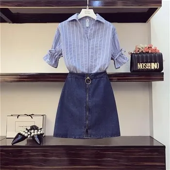 One piece / plus size women's fat sister 200 kg summer new suit women's thin shirt denim skirt two-piece suit
One piece / plus size women's fat sister 200 kg summer new suit women's thin shirt denim skirt two-piece suit