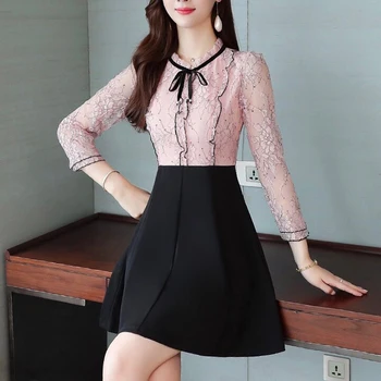 Vintage Pink Black Fake Two Piece Mini Dresses Autumn Winter Long Sleeve Dress Elegant Women Bodycon Party Vestidos 
Vintage Pink Black Fake Two Piece Mini Dresses Autumn Winter Long Sleeve Dress Elegant Women Bodycon Party Vestidos