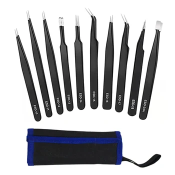 9Pcs Antistatic ESD Tool Set High Precision Tip Curved Straight Tweezer Stainless Multifunction Nipper with Bag
9Pcs Antistatic ESD Tool Set High Precision Tip Curved Straight Tweezer Stainless Multifunction Nipper with Bag