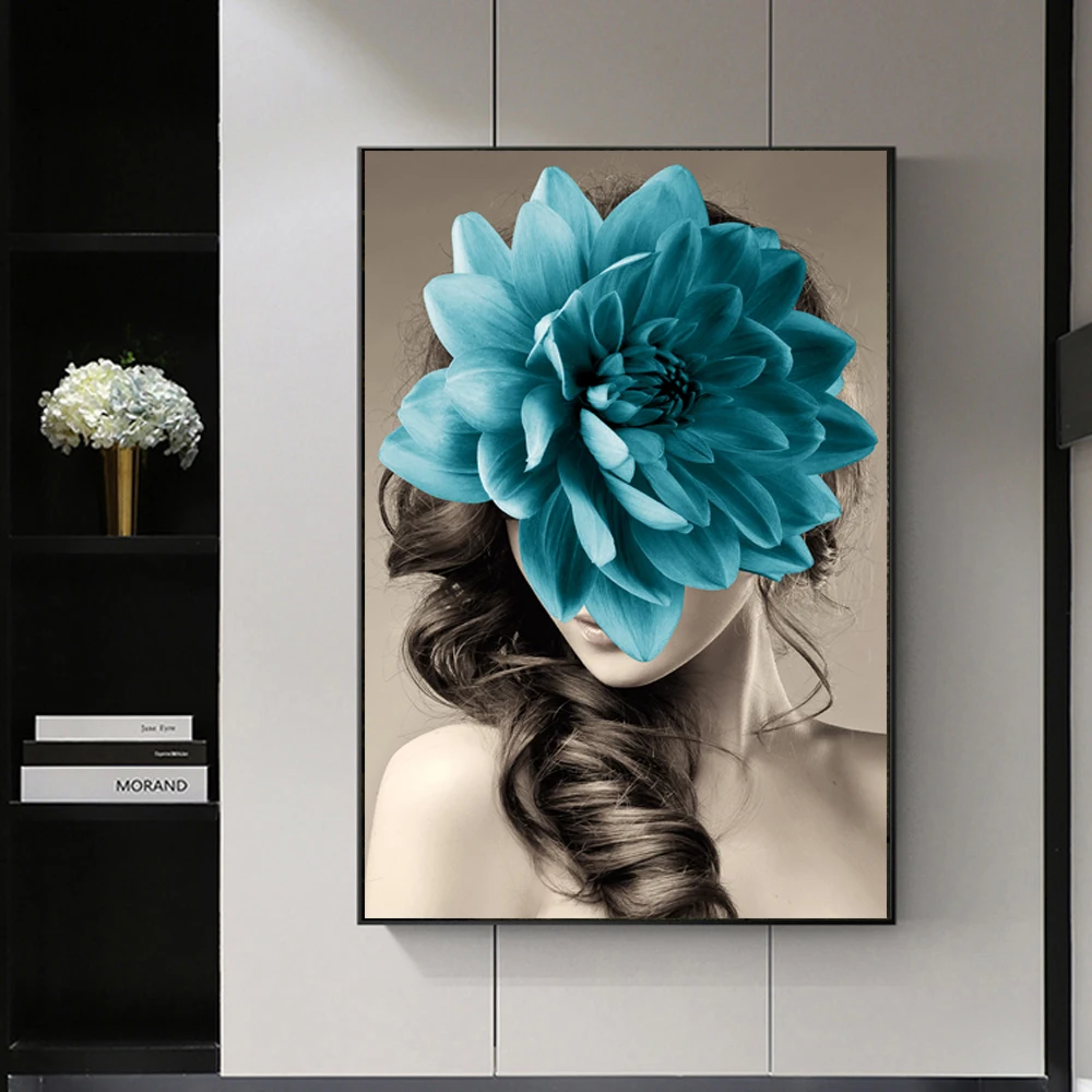 Morden Blue Flower Beauty Poster Wall Pictures Living Room High Definition Nordic Minimalist Posters And Prints Unframed | Дом и сад