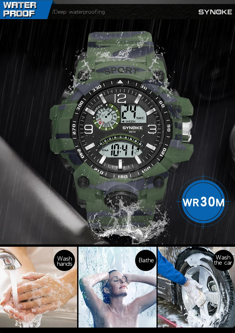 SYNOKE Men Sports Electronic Analog Digital Watch Multi Functional Dual Display Outdoor Waterproof Men's Watch Big Screen SYNOKE Men Sports Electronic Analog Digital Watch Multi Functional Dual Display Outdoor Waterproof Men's Watch Big Screen
