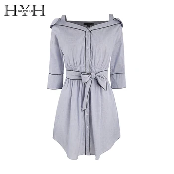 YHY HAOYIHUI 2020 Autumn Sweet Off-The-Shoulder V-Neck Embroidered Pinstripe Belt With A Single-Breasted Shirt Dress
YHY HAOYIHUI 2020 Autumn Sweet Off-The-Shoulder V-Neck Embroidered Pinstripe Belt With A Single-Breasted Shirt Dress