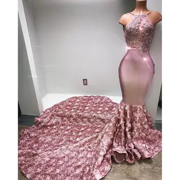 2020 Halter Neck Blush Pink Mermaid Prom Dress with 3D Floral Flowers Pleats Court Train Evening Gowns Applique Lace Party Gowns
2020 Halter Neck Blush Pink Mermaid Prom Dress with 3D Floral Flowers Pleats Court Train Evening Gowns Applique Lace Party Gowns