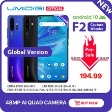 Pré-venda umidigi f2 android 10 versão global 6.53 "fhd + 6 gb 128 gb 48mp ai quad câmera 32mp selfie helio p70 celular 5150 mah nfc(China)