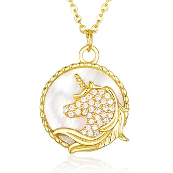

925 sterling silver unicorn necklace female Diamond White Fritillaria choker shell round brand pendant niche for mother women