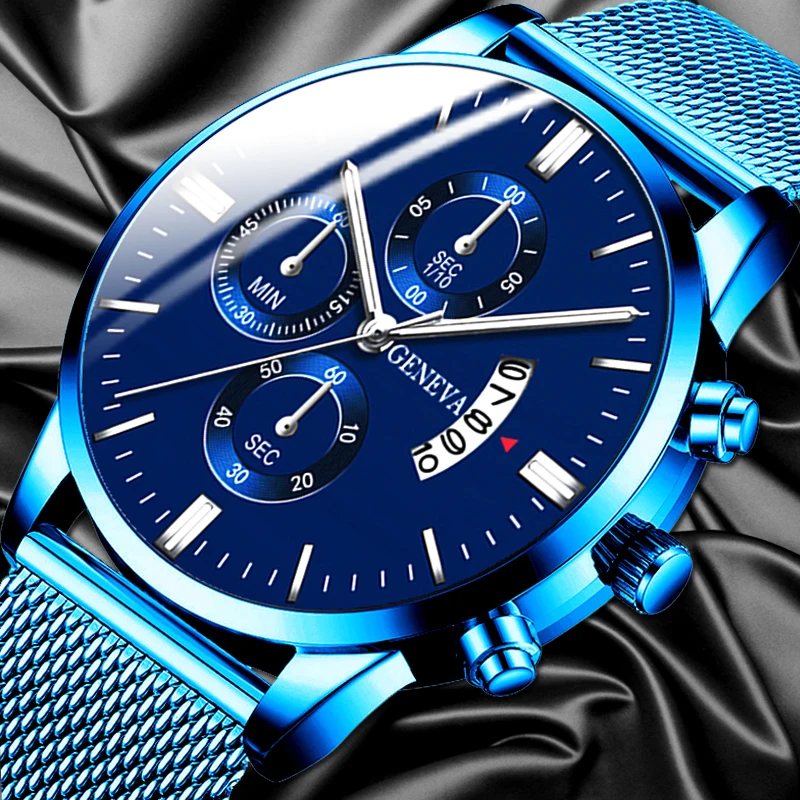 GENEVA 2020 Men's Watch Calendar Blue Stainless Steel Watches Luxury Mesh Belt Analog Quartz Watch Men Clock relogio masculino
GENEVA 2020 Men's Watch Calendar Blue Stainless Steel Watches Luxury Mesh Belt Analog Quartz Watch Men Clock relogio masculino
