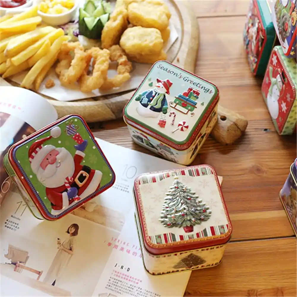 christmas small square box cute tin packaging gift box for candy
