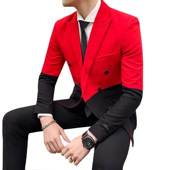 2020 Red Stitching Contrast Color Party Dress Suit Men's Slim Double-Breasted Suit Stage Man Singer Host Groom Wedding Clothing
2020 Red Stitching Contrast Color Party Dress Suit Men's Slim Double-Breasted Suit Stage Man Singer Host Groom Wedding Clothing