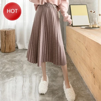 Belted Pleated Midi Skirts Lady Fashion Simple Saia Mujer FaldasHigh Waist Women Casual autumn knit Skirt Solid
Belted Pleated Midi Skirts Lady Fashion Simple Saia Mujer FaldasHigh Waist Women Casual autumn knit Skirt Solid
