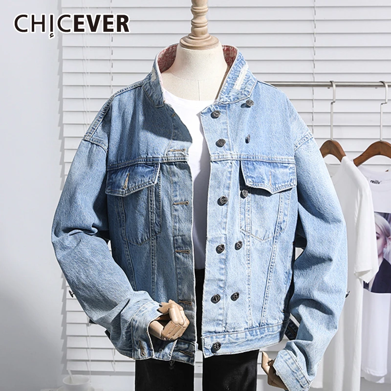 CHICEVER Korean Loose Denim Coat For Women Stand Collar Long Sleeves Short Jacket Female 2019 Spring Autumn Fashion New Clothes
CHICEVER Korean Loose Denim Coat For Women Stand Collar Long Sleeves Short Jacket Female 2019 Spring Autumn Fashion New Clothes