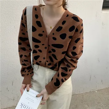 COIGARSAM Full Sleeve Shirt Womens tops Spring Knitting Leopard Loose Single Breasted V-Neck Women shirts Black Ga Color 7098
COIGARSAM Full Sleeve Shirt Womens tops Spring Knitting Leopard Loose Single Breasted V-Neck Women shirts Black Ga Color 7098