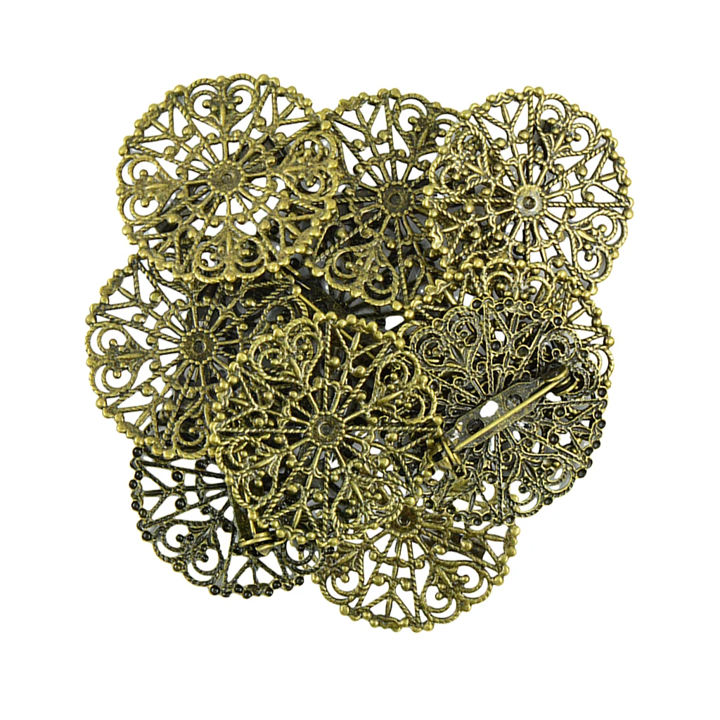 10x Vintage Filigree Flower Blank Brooch Setting Lapel Safety Pin Base Badge 10x Vintage Filigree Flower Blank Brooch Setting Lapel Safety Pin Base Badge