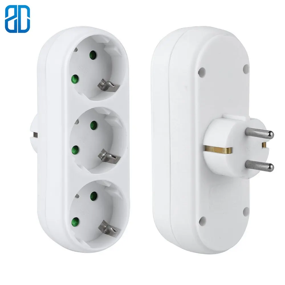 

EU Plug Socekt European Schuko Power Strip 3 Outlets AC Power Adapters Socket Converter White Wall Socket 16A 250V