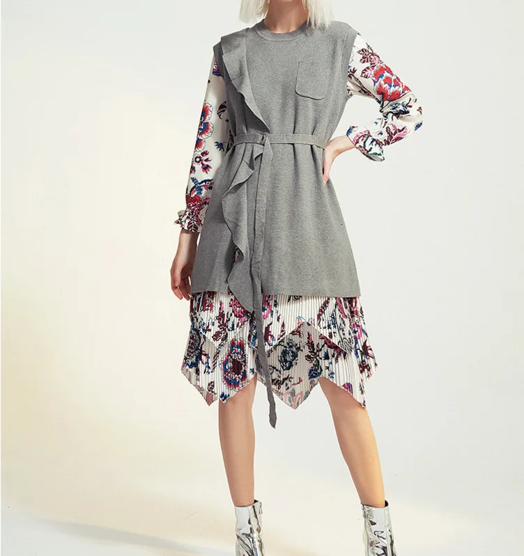 Leisure O Neck Pullover Mid Calf Dresses Loose Floral Dress Gray Knitted Sweater Two Piece Set 2019 Autumn Winter New L482
Leisure O Neck Pullover Mid Calf Dresses Loose Floral Dress Gray Knitted Sweater Two Piece Set 2019 Autumn Winter New L482