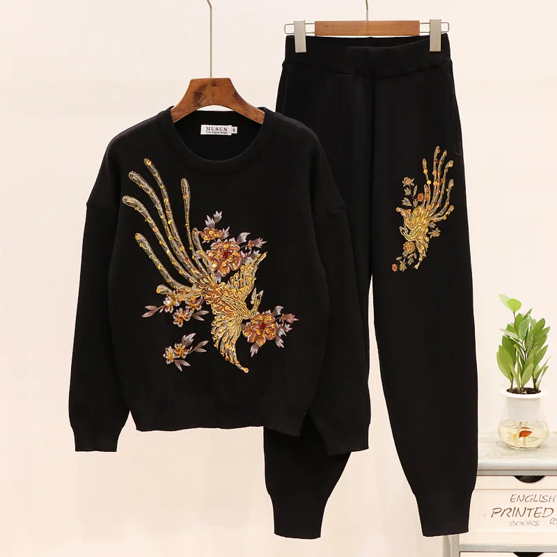 Embroidered Phoenix Sweaters Pants Set Knitted Pullover Tops + Trousers 2PCS Suits Tracksuits Clothing Set
Embroidered Phoenix Sweaters Pants Set Knitted Pullover Tops + Trousers 2PCS Suits Tracksuits Clothing Set