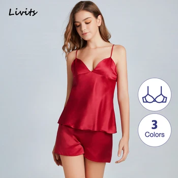 Women's Pajamas Sets Built-in Bra Satin Silk Pyjamas Nightwear Loungewear Sleepwear Slips V Neck Sleeveless Summer Female
Women's Pajamas Sets Built-in Bra Satin Silk Pyjamas Nightwear Loungewear Sleepwear Slips V Neck Sleeveless Summer Female