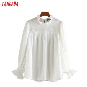 Tangada women ruffle pleated white cotton blouse shirts 2020 long sleeve ladies casual blouses CE241
Tangada women ruffle pleated white cotton blouse shirts 2020 long sleeve ladies casual blouses CE241