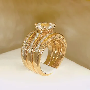 Delicate Gold Color Zircon Three-piece Wedding Ring High-end Atmospheric Jewelry Ladies Fashion Luxury Free Shipping
Delicate Gold Color Zircon Three-piece Wedding Ring High-end Atmospheric Jewelry Ladies Fashion Luxury Free Shipping