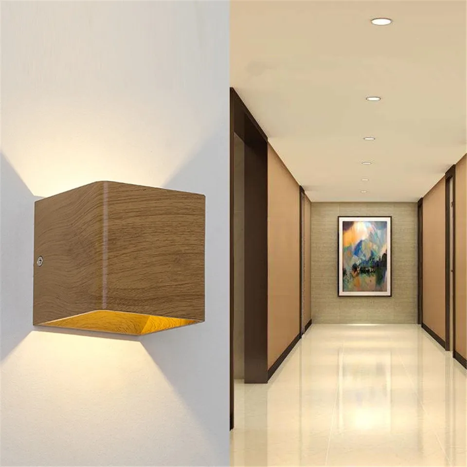 

Square wood grain LED indoor lighting wall lamp modern home decoration wall lamp aluminum lamp 5W COB 85-265V bathroom corridor