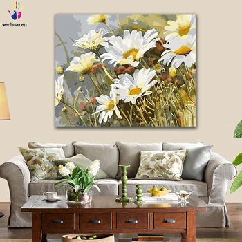 

DIY Coloring paint by numbers Blooming white daisy flower in the ocean figure paintings by numbers with kits 40x50 framed