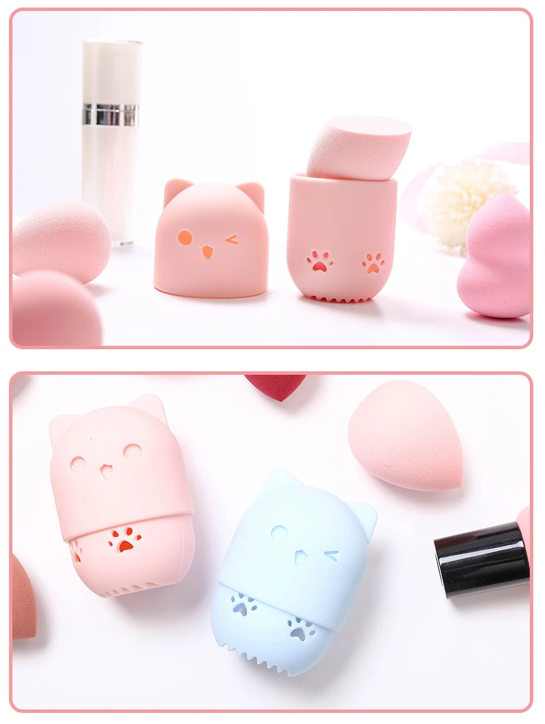 Kitten Beauty Powder Puff Holder Portable Soft Silicone Cosmetic Sponge Box Holde Sponge Makeup Egg Drying Case
Kitten Beauty Powder Puff Holder Portable Soft Silicone Cosmetic Sponge Box Holde Sponge Makeup Egg Drying Case
