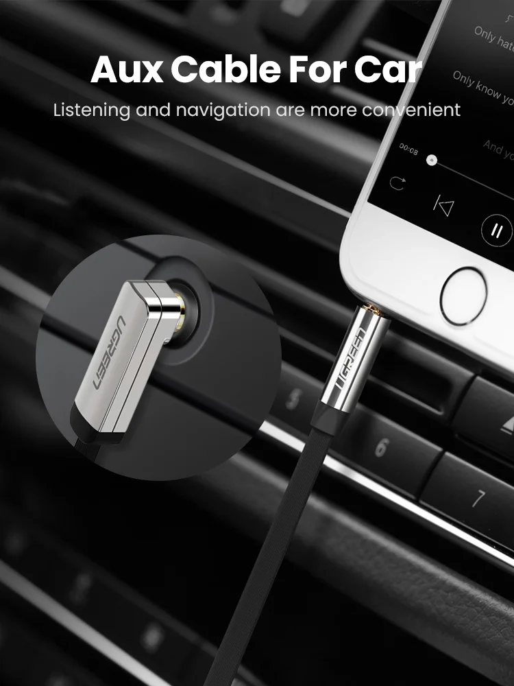 Ugreen Aux Кабель Джек 3.5 мм Аудио 90 Градусов Прямой угол AUX для iPhone 6 Автомобилей