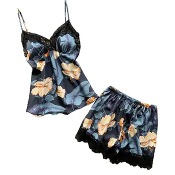 2PCS Women Sleep Lounge Pajama Set Floral Print Satin Sleepwear Women Lace Summer Pyjama Femme Pajamas Top Shorts 
2PCS Women Sleep Lounge Pajama Set Floral Print Satin Sleepwear Women Lace Summer Pyjama Femme Pajamas Top Shorts