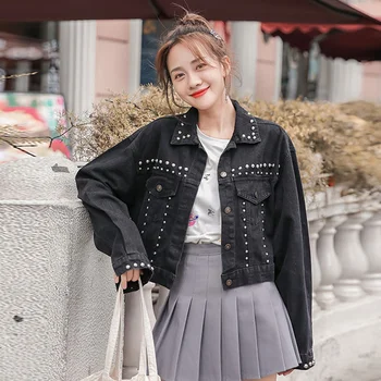 2020 Popular Coat Female Spring New Beaded Black Loose Fashion Denim Jacket Short High Waist
2020 Popular Coat Female Spring New Beaded Black Loose Fashion Denim Jacket Short High Waist