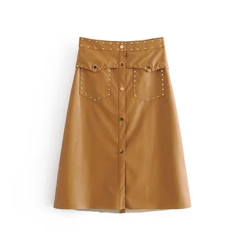 Fall 2019 Women's New Fashion Slim High Waist Riveted PU Skin-like Knee Double Pocket Single-row Button Half-length Skirt
Fall 2019 Women's New Fashion Slim High Waist Riveted PU Skin-like Knee Double Pocket Single-row Button Half-length Skirt
