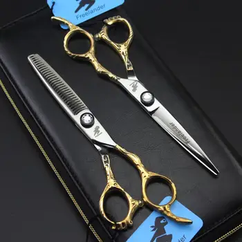 

6" gold handle 440C hair scissors hairdressing scissors hairstylist scissors haircut thinning shears barber haircut ciseaux