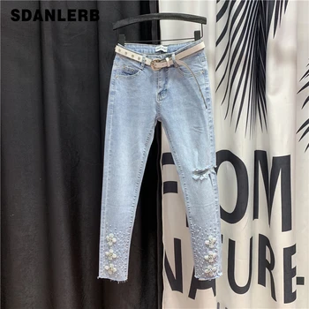 Personality Holes Jeans for Women 2020 Spring Summer New Style High Waist Beads Skinny Pants Pencil Pants Students Village Jeans
Personality Holes Jeans for Women 2020 Spring Summer New Style High Waist Beads Skinny Pants Pencil Pants Students Village Jeans
